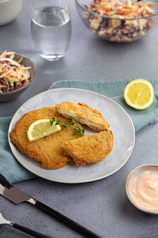 Veganes Sellerieschnitzel mit Coleslaw